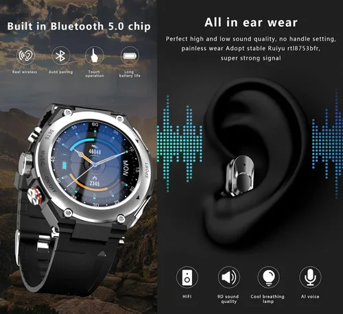 Miniatura 5 de Tuanzi Reloj inteligente T92 con auriculares MP3 Bluetooth 3 en 1 1.28 pulgadas Smartwatch Auriculares inalámbricos incorporados Altavoz Rastreador