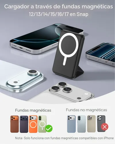 Miniatura 2 de podoru para Magsafe Paquete de baterías, banco de energía magnético plegable de 10000 mAh con cable USB-C, pantalla LED de 22.5 W PD de carga
