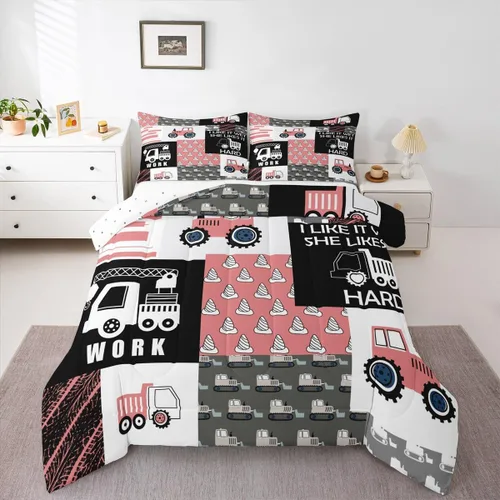 Miniatura 11 de Feelyou Juego de ropa de cama de tractor, edredón de excavadora, juego de edredón de automóvil de dibujos animados para niños, juego de edredón
