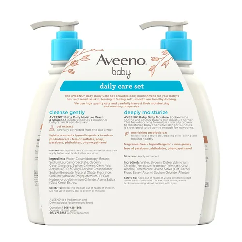 Miniatura 8 de Aveeno Baby Set de regalo de cuidado diario con extracto de avena y avena prebiótica, contiene loción corporal hidratante diaria y jabón suave