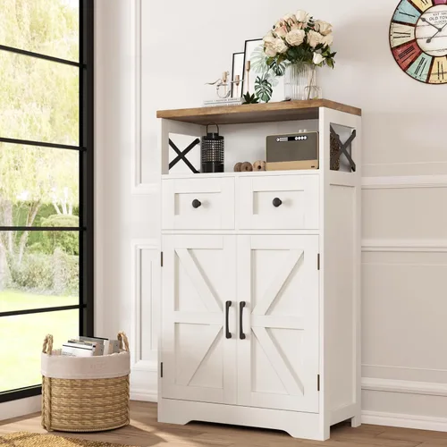 Miniatura 11 de Befrases - Gabinete de almacenamiento de casa rural con cajones y estante, aparador independiente para cocina, sala de estar, oficina en casa, gris