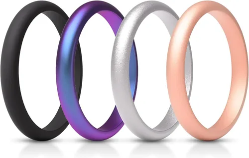 Miniatura 12 de ThunderFit - Realzadores de anillos de silicona delgados y apilables para mujer, alianzas de boda de silicona, 2.5 mm de ancho y 2 mm de grosor