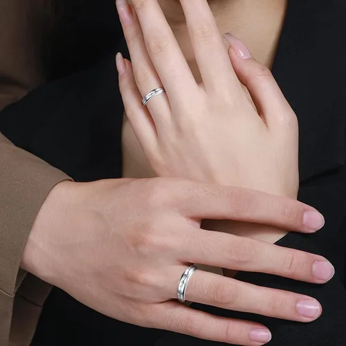 Miniatura 11 de Couples Rings Set Matching Promise Rings Adjustable Wedding Trendy Titanium Stainless Steel Rings for Couples Valentines Day Jewelry