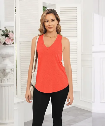 Miniatura 2 de Smile Fish Camiseta sin mangas de verano con cuello en V profundo para mujer, ajuste holgado, sin mangas