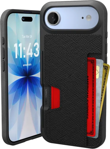 Miniatura 104 de Smartish Funda tipo cartera para iPhone 13 Pro – Wallet Slayer Vol. 2 [delgada + protectora] tarjetero con función atril - Azul sobre verde Blues