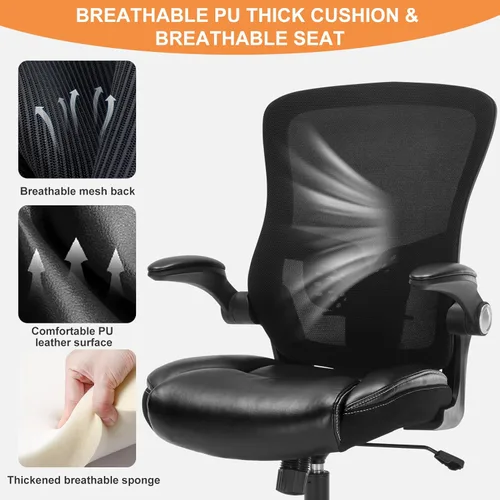 Miniatura 4 de Silla de oficina ergonómica, silla de escritorio con reposabrazos abatible ajustable con soporte lumbar, silla de computadora de malla transpirable