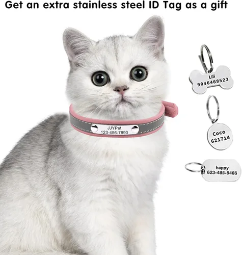 Miniatura 6 de Collares de gato reflectantes personalizados con etiqueta de nombre y placa, collar de gato personalizado grabado con nombre y teléfono, collar