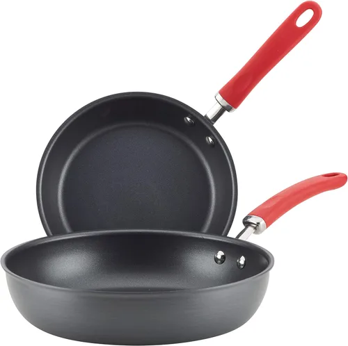 Rachael Ray Create Delicious - Juego de sartenes antiadherentes anodizadas duras / juego de sartenes - 9.5 pulgadas y 11.75 pulgadas, gris