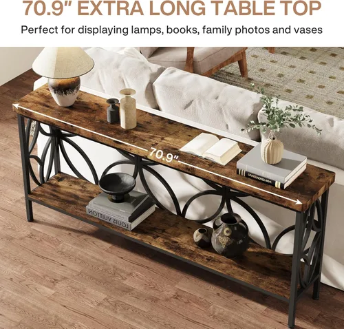 Miniatura 6 de Tribesigns - Mesa de sofá estrecha de 70.9 pulgadas, mesa de sofá larga industrial detrás del sofá, mesa consola de entrada con almacenamiento