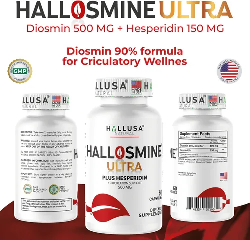 Miniatura 3 de Hallosmine Ultra - Soporte para la circulación y las venas, Diosmin Hesperdin 650 mg + crema para piernas gratis, pies hinchados, tobillos