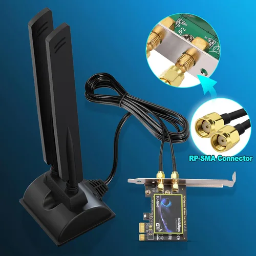 Miniatura 4 de Eightwood Antena WiFi 6E Tri-Band 6GHz 5GHz 2.4GHz RP-SMA Antena WiFi Base de montaje magnético para PC Computadora de escritorio Placa base Tarjeta