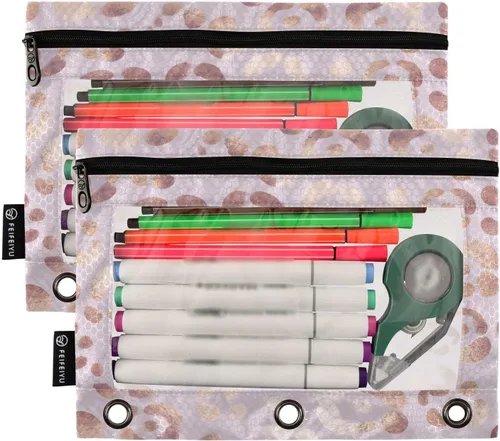 Miniatura 2 de Estuche para lápices con estampado de leopardo, guepardo, oro rosa, para carpeta de 3 anillas, 2 bolsas para lápices con cremallera, estuche