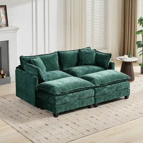 Miniatura 50 de Sofá modular negro de 111.5 pulgadas, sofás seccionales grandes de 3 plazas para sala de estar, sofá nube de tela de felpilla de gran