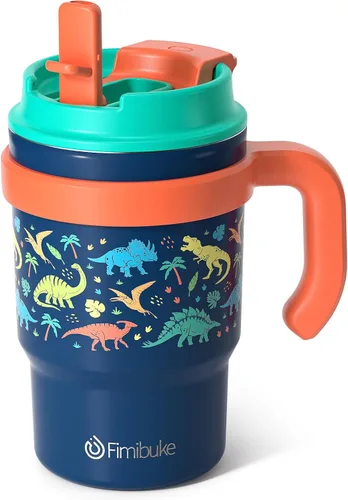 Miniatura 19 de Fimibuke Vaso aislado para niños de 16 onzas con asa y pajillas, paquete de 2 vasos de acero inoxidable 18/8 sin BPA con tapas 2 en 1, a prueba