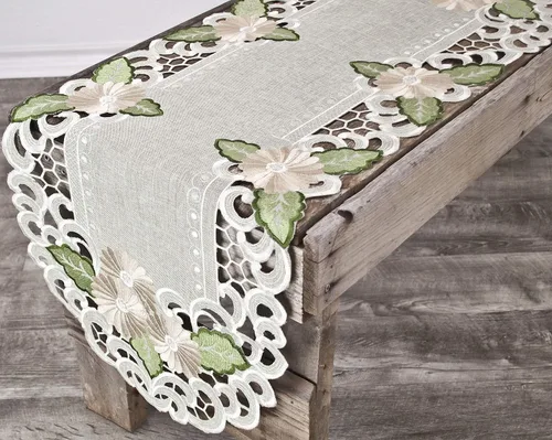 Miniatura 3 de LINENS ART AND THINGS - Camino de mesa bordado con margaritas doradas, flor con leche, bufanda (16 pulgadas de ancho x 70 largo)