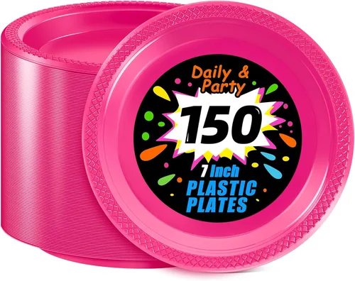 Miniatura 47 de WELLIFE Platos de postre negros de 7 pulgadas, 150 unidades, platos de postre de plástico desechables para fiestas, pasteles, aperitivos, ensaladas