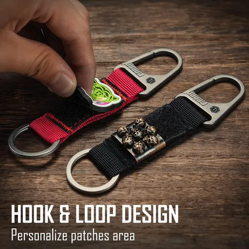 Miniatura 3 de KeyUnity Titanium Carabiner Keychain Nylon Webbing Molle Clip with Hook & Loop Panel for PVC Morale Patches