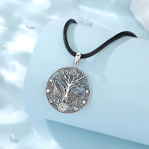 Miniatura 2 de Vito Collares vikingos de plata de ley 925 para mujeres y hombres, árbol nórdico de la vida, Odín, martillo de Thor, lobo, dragón, cuervo, caballo