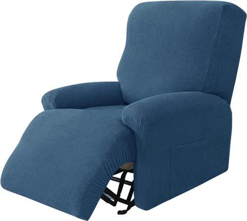 Miniatura 9 de Funda elástica de jacquard para silla reclinable, funda de sofá de poliéster de 4 piezas con bolsillo lateral, lavable a máquina