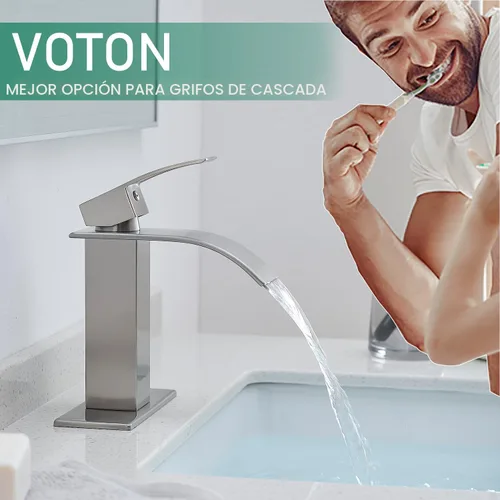 Miniatura 8 de VOTON Grifos de Baño Cascada Níquel Cepillado Modernos de Una Sola Manija Grifo de Lavabo para 1 o 3 Orificios con Placa de Cubierta y Desagüe