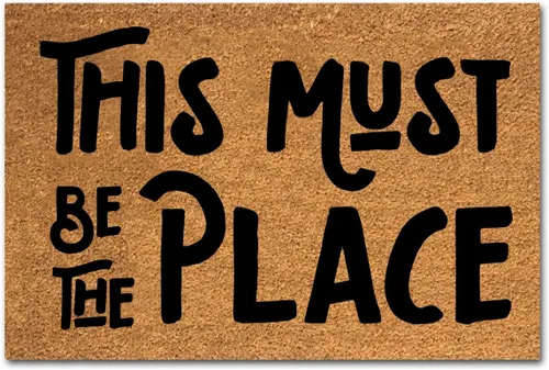 Divertido tapete de coco de bienvenida, decoración de porche delantero con texto en inglés «This Must Be The Place» para la entrada en interiores y