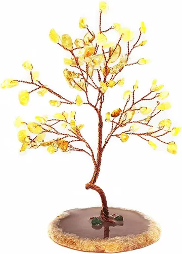 Miniatura 6 de Colorsheng Árbol de dinero de cristal de cuarzo Feng Shui, ágata natural, copos de geoda, base de geoda, decoración estilo bonsái para suerte y Verde