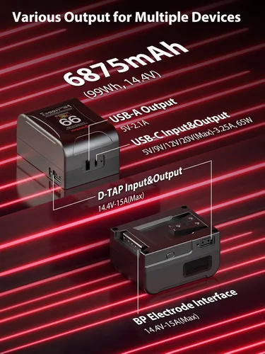 Miniatura 5 de Moman V-Mount Batería, Power 99 Cámara mejor Mini V Lock Baterías 99Wh/6900mAh con botón táctil y pantalla LED para Smallrig BMPCC 4k 6k Cámara