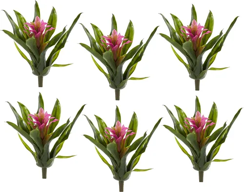 Miniatura 3 de Nearly Natural Tallo de flor artificial de bromelia de 11 pulgadas, juego de 6