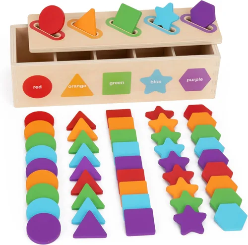KMTJT Juguetes Montessori para niños de 1, 2, 3 años | Juguetes de clasificación de colores y formas de madera | Juguetes educativos y de