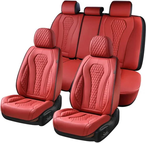 Miniatura 21 de Coverado Fundas de Asiento, Fundas de Asiento de Coche para Asientos Delanteros, Funda de Asiento de Coche Roja, Fundas de Asiento de Coche Rojo
