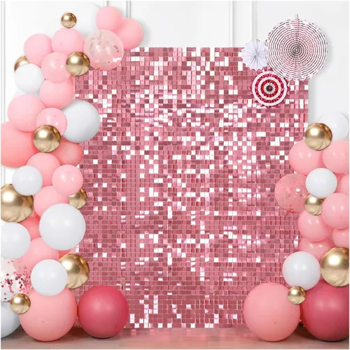 Miniatura 49 de 12 paneles cuadrados de lentejuelas brillantes para pared color azul claro (Baby Blue) telón de fondo decorativo para fiestas de bodas
