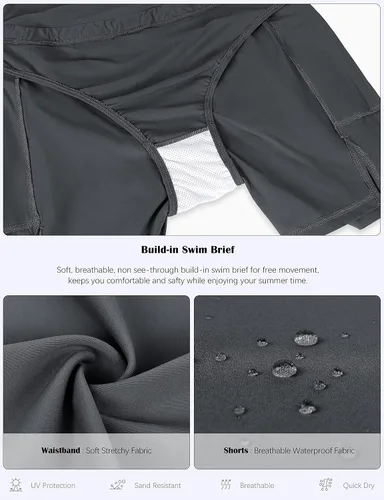 Miniatura 5 de Viodia Pantalones cortos de natación de cintura alta de 5 pulgadas para mujer con bolsillos con cremallera UPF 50+ pantalones cortos de playa