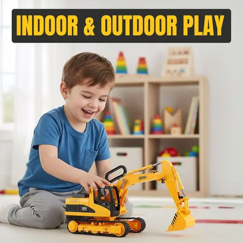 Miniatura 4 de Juguete de excavadora para construcción de tamaño extra grande con brazo pinza de pala, para niños