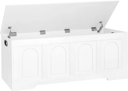 Miniatura 15 de DINZI LVJ Baúl de almacenamiento, caja de juguetes de madera de 39.4 pulgadas con 2 bisagras de seguridad, banco de zapatos de entrada con tapa