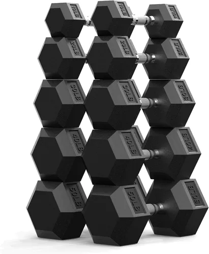 Miniatura 10 de PAPABABE Juego de mancuernas, mancuernas de gimnasio en casa con revestimiento de goma, mancuernas para mujeres y hombres, pesas de mano