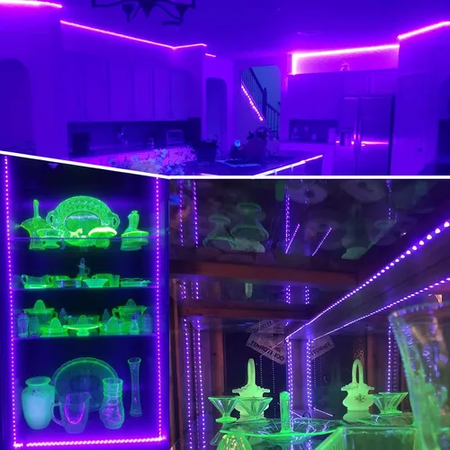Miniatura 5 de Tiras de luz LED negras de 6.6 pies, 120 tiras LED UV a pilas para fiesta brillante, Halloween, vidrio, póster, pintura, batería no incluida