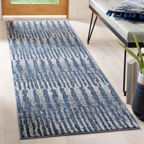 SAFAVIEH Galaxy Collection - Alfombra para pasillo, 2 pies 3 pulgadas x 6 pies, azul marino y gris claro, diseño abstracto moderno, no desprende