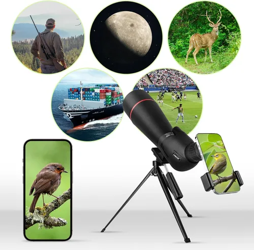 Miniatura 6 de 25–75x80 HD Spotting Scope for Bird Watching & Target Shooting, BAK4 Prism Angled Spotter Scope with Tripod & iPhone Adapter, Waterproof Fogproof