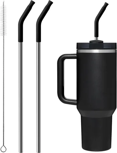Miniatura 11 de 2 piezas de pajitas de acero inoxidable para vaso Stanley de 40 oz, accesorios de reemplazo para vaso Stanley de 40 oz con puntas de silicona
