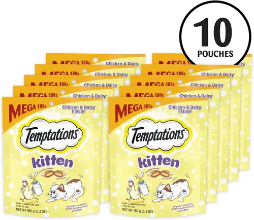 Miniatura 2 de Temptations Kitten Treats - Golosinas clásicas crujientes y suaves para gatos, sabor a pollo y lácteos, bolsa de 6.3 onzas (paquete de 10)