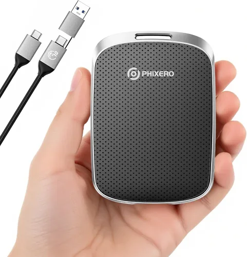 PHIXERO SSD externo portátil de 2 TB hasta 550 MB/s, USB 3.2 Gen 2 USB C a C y A para smartphone/tablet/PC/portátil/cámara (negro)