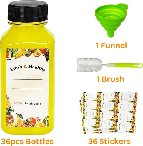 Miniatura 2 de 36 unidades de botellas de plástico de 8 onzas con tapas, botellas de jugo con tapas, recipientes reutilizables transparentes para bebidas a granel