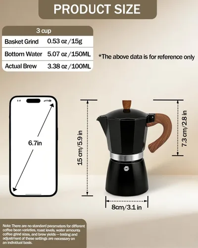 Miniatura 2 de Cafetera de café para estufa, cafetera de expreso de 3 tazas, olla de moka de aluminio, percolador de 5 oz 150 ml, fácil de preparar para estufas