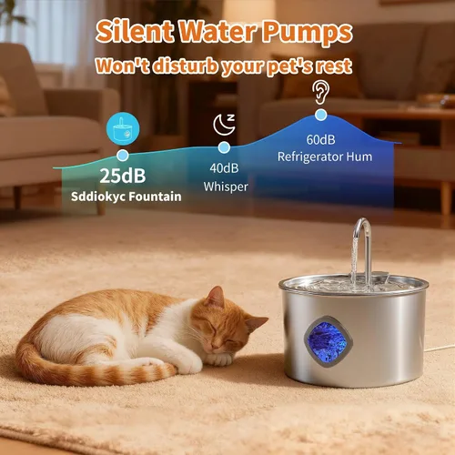 Miniatura 5 de Fuente de agua para gatos de acero inoxidable: fuente para gatos de 108 oz/3.2 L para beber - Fuentes de agua para mascotas para gatos en interiores