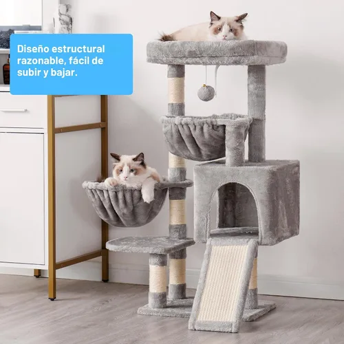 Miniatura 8 de Hey-brother Árbol para gatos, torre para gatos de interior, casa para gatos con cama acolchada grande, condominio acogedor, hamacas, postes claro