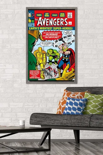 Miniatura 2 de Trends International Marvel Comics Avengers #1 - Póster de pared, 34 pulgadas de largo x 22.4 pulgadas, versión enmarcada en madera de granero