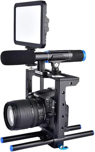 Miniatura 5 de Foto&Tech Kit de jaula grande para cámara réflex digital con mango superior, varilla de 0.591 in, compatible con Canon 5D Mark II III, 7D, 70D