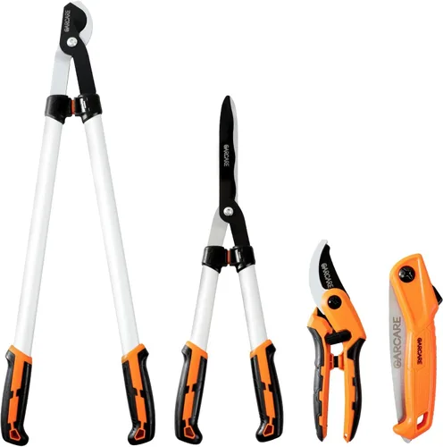 GARCARE Juego de tijeras de podar 4 en 1 con tijeras de podar de derivación, tijeras de podar compuestas y tijeras de setos y sierra plegable con
