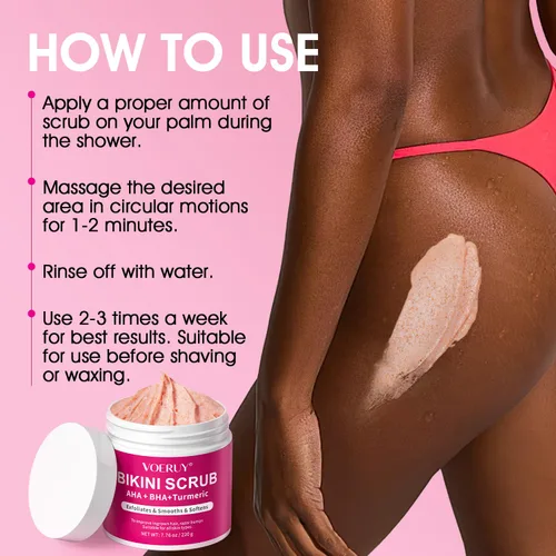 Miniatura 8 de Exfoliante para el área de bikini con 10% AHA+BHA y cúrcuma, para vello encarnado y granos por afeitado en el área de bikini y axilas, exfoliante