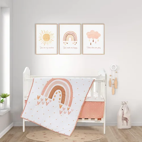 Miniatura 8 de Cokouchyi Juego de ropa de cama de 3 piezas para niño y niña, juego de cuna geométrico acolchado de jacquard, incluye falda, manta y sábana, ropa